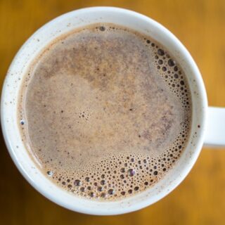 hot chocolate coffee in a white mug