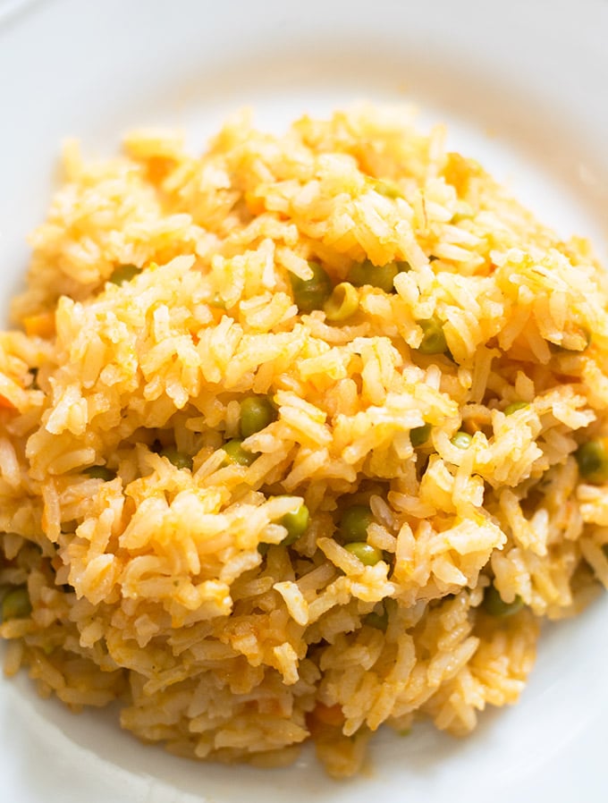 Arroz Mexicano on a white plate.