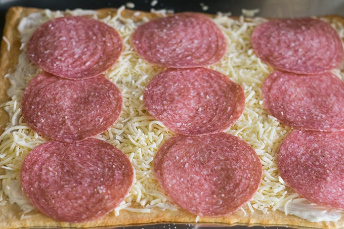 pizza with cheese and salami
