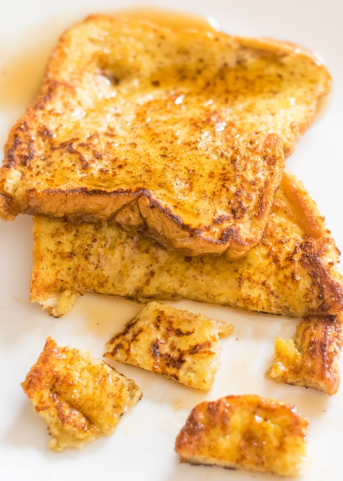 French toast on a white plate.