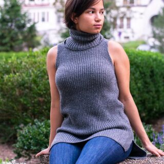 gray sleeveless sweater