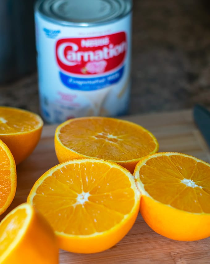 sliced oranges and evaporated milk