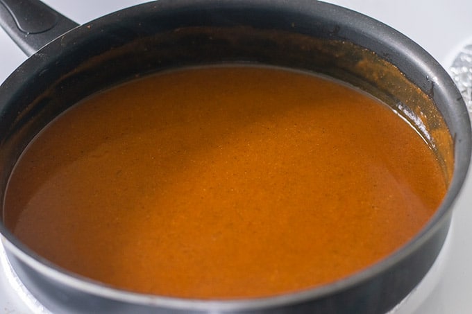 enchilada gravy in a pot