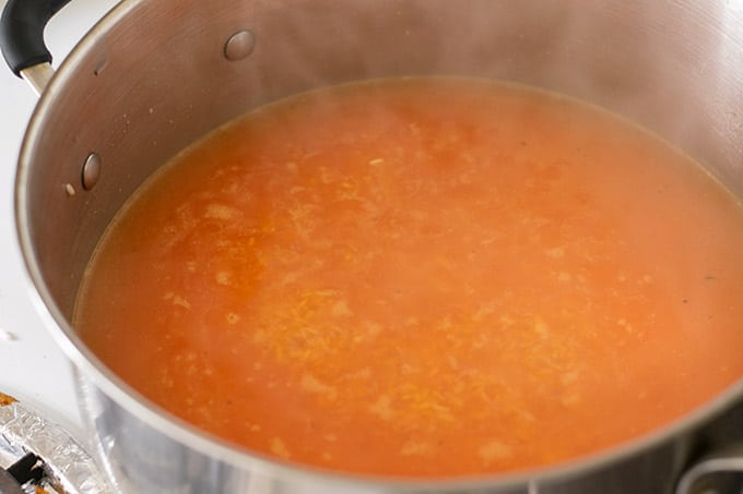 cooking rice in a pot