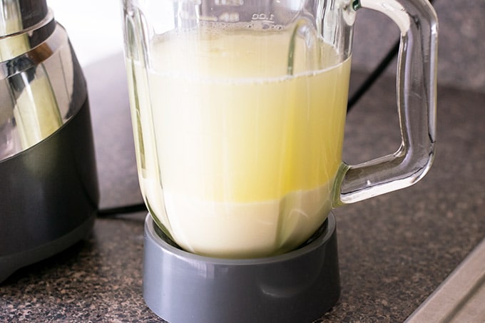 blending sweetened condensed milk and lime juice