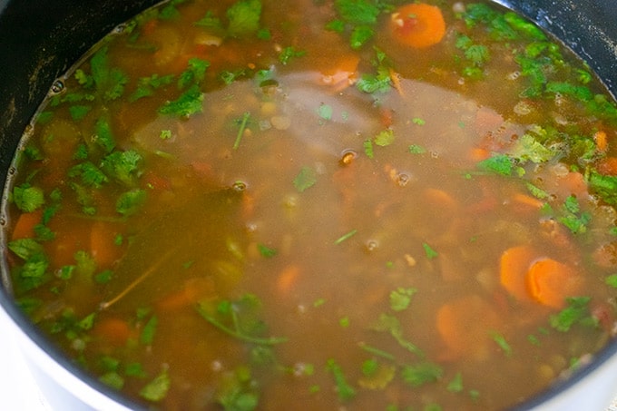 a pot of sopa de lentejas