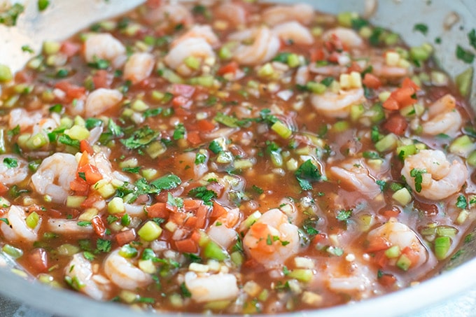 Coctel de camaron in a large bowl.