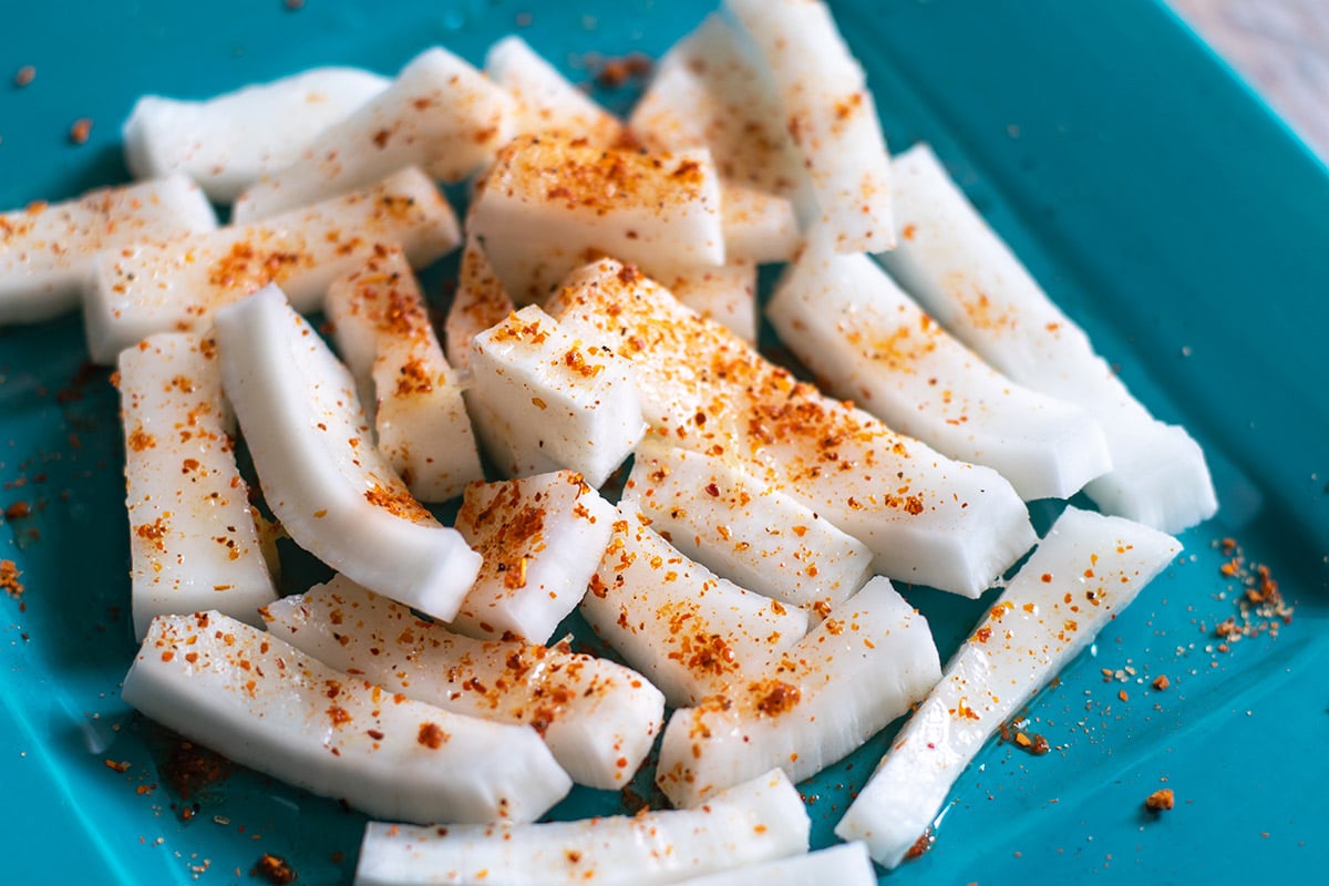 coconut with lime juice and chili powder