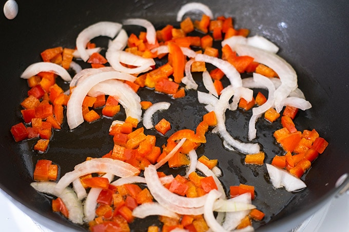 sauteeing bell pepper and onion