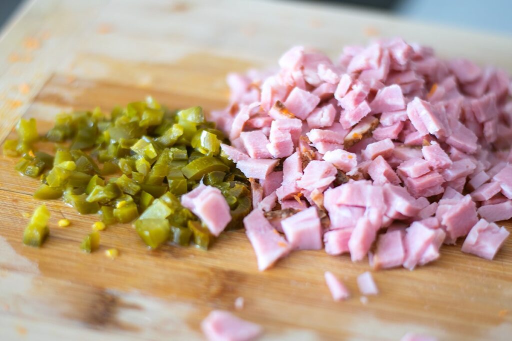 pickled jalapenos and chopped ham