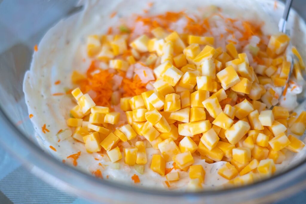 cheese cubes in dressing