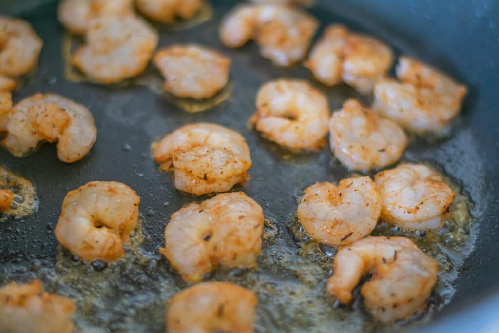 cooking shrimp in skillet
