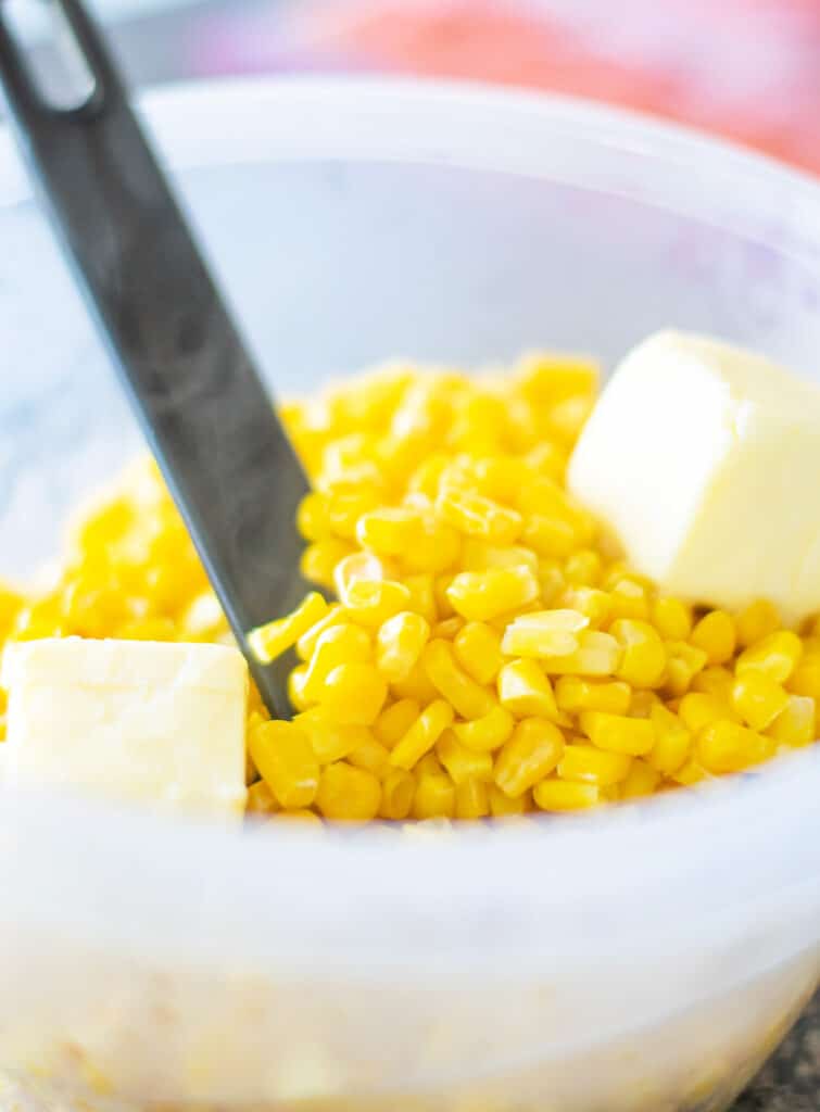 corn and butter in a bowl