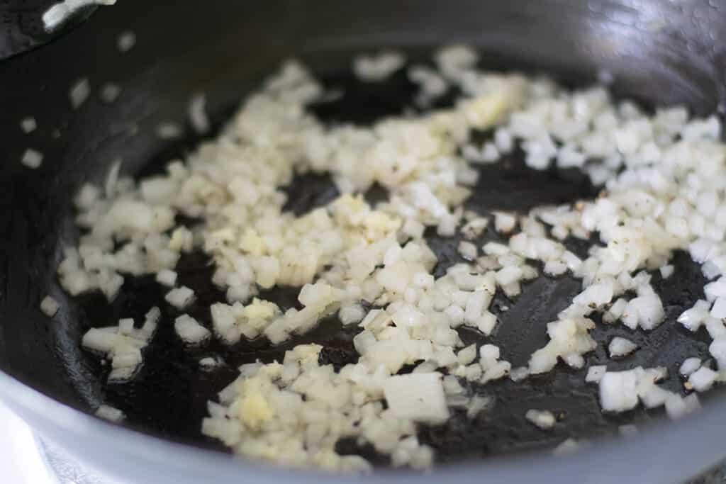 diced onion in a skillet.