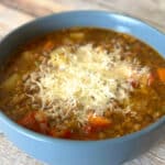 A bowl of Italian style lentil soup.