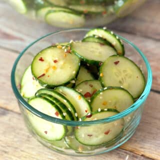 Asian cucumber salad in a bowl.