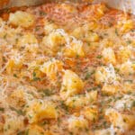 Gnocchi in tomato sauce in a pan.