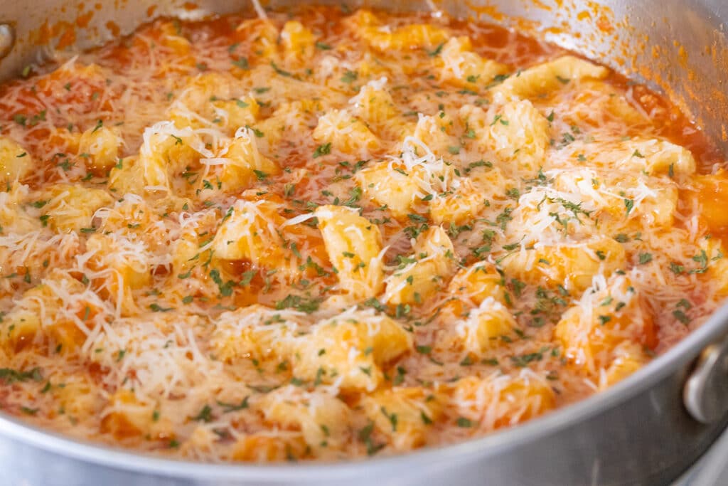 Gnocchi with homemade tomato sauce.