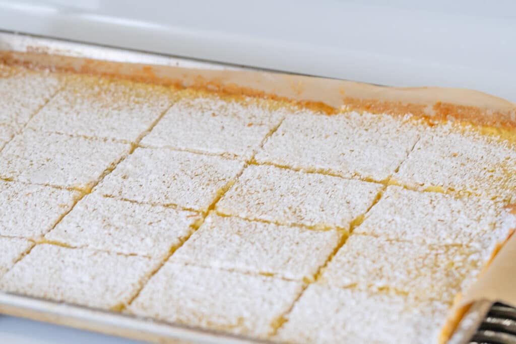 Homemade thin lemon squares.