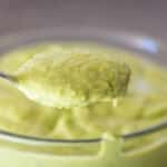 Fresh salsa verde with avocado in a bowl.