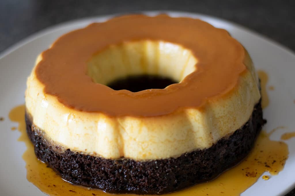 Chocoflan on a plate
