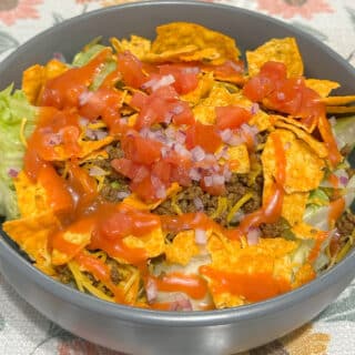 Dorito taco salad in a bowl.