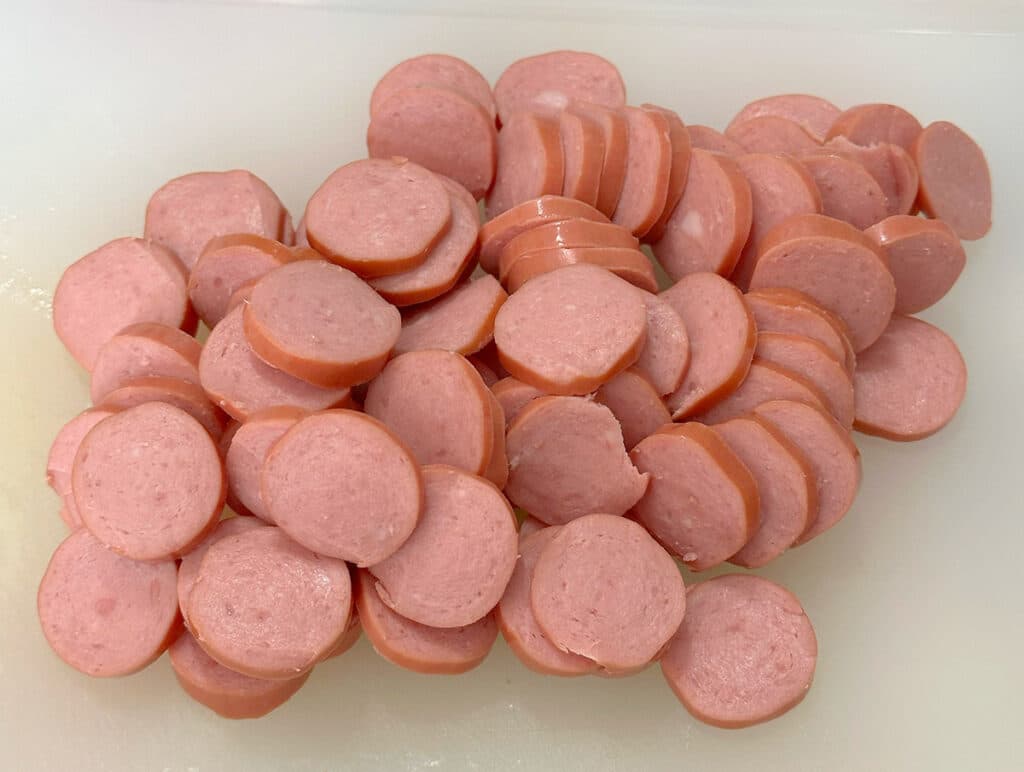 Thinly sliced hot dogs