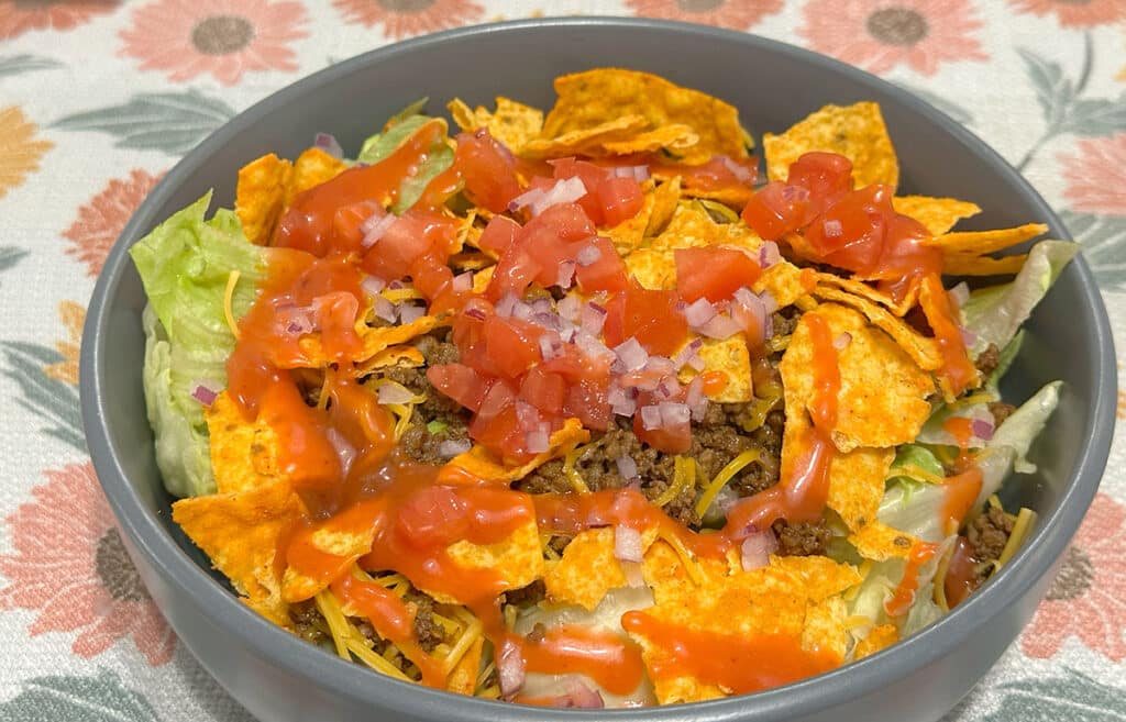 A bowl of Dorito taco salad.