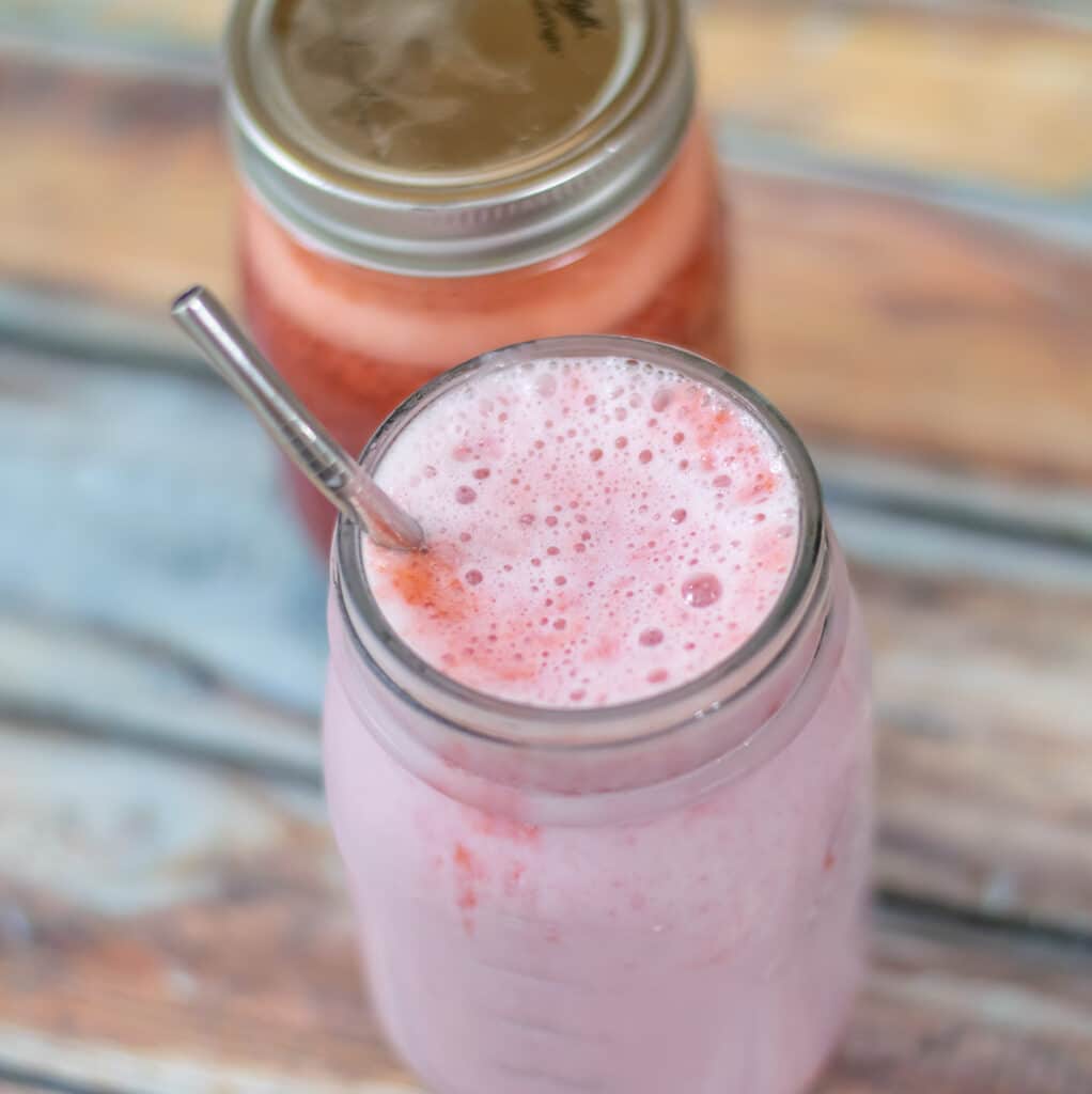 Strawberry milk in a glass